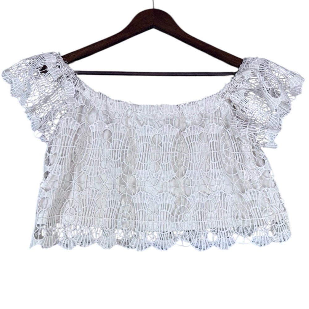 Poetry, Cream Lace, Off-Shoulder, Crop Top, Medium